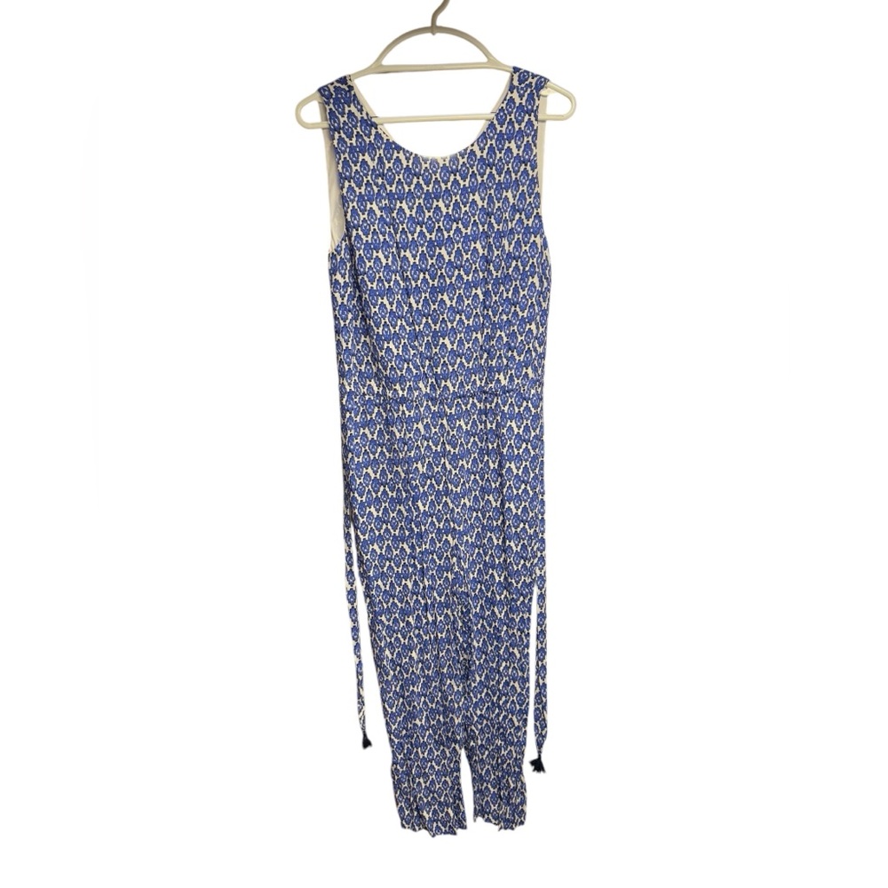 NWOT Talbots Size 10 Blue White Geometric Shapes Ikat Sleeveless Jumpsuit